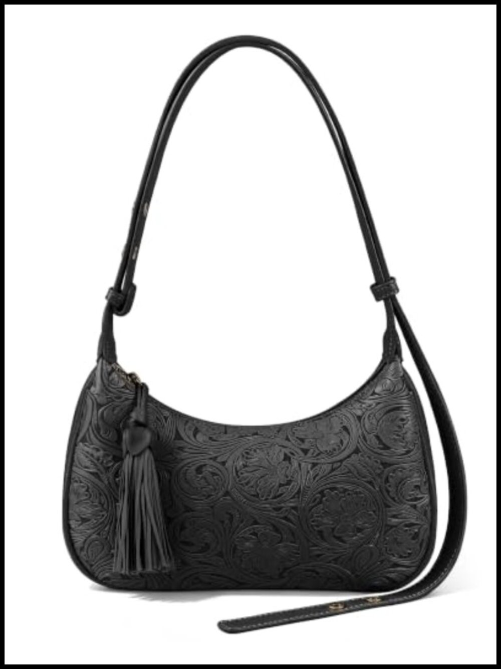Vegan Leather Hobo Shoulder Bag Floral Embossed Crossbody Purse